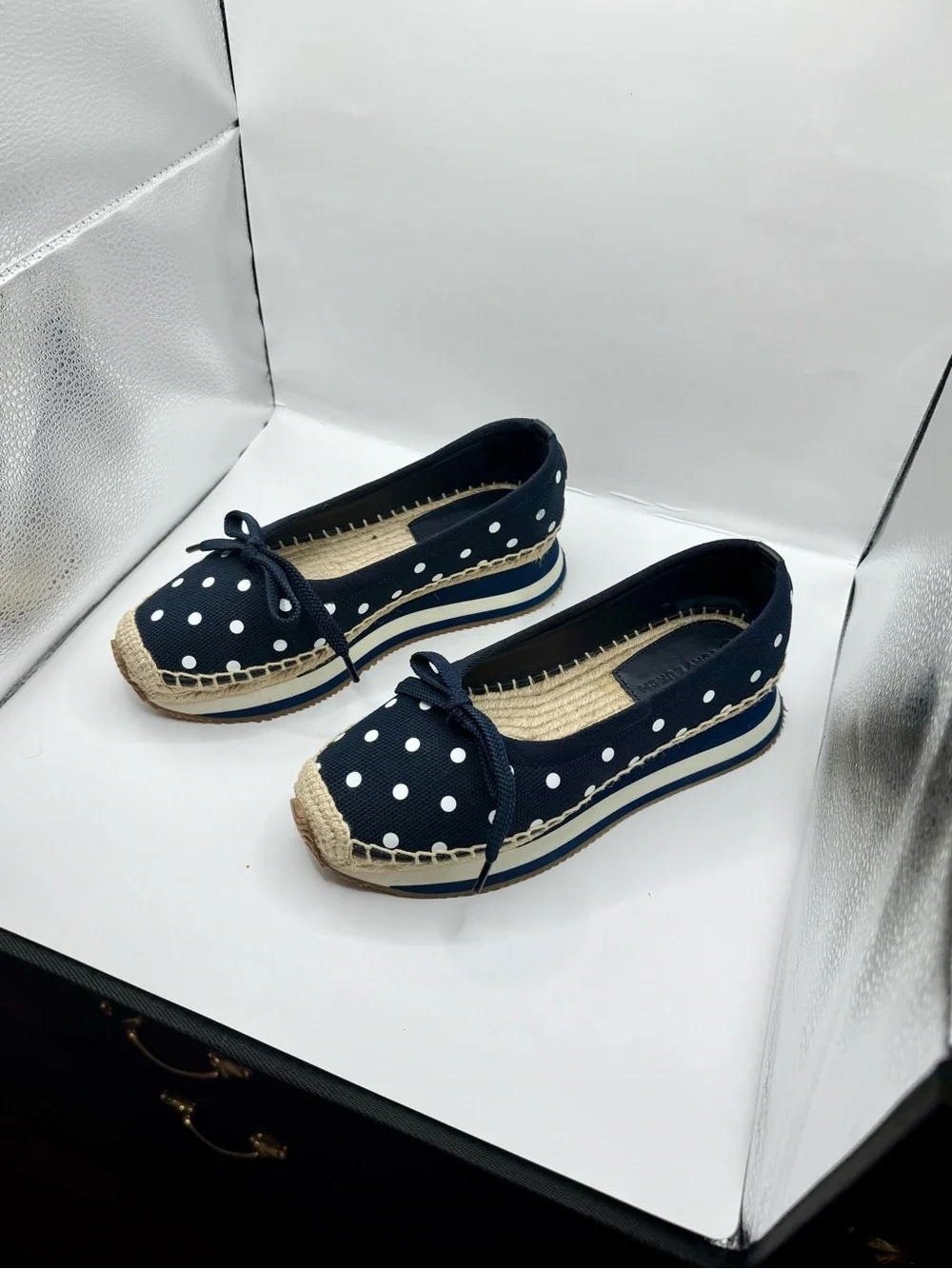 Tory Burch Navy Polka Dot Espadrille Sneakers